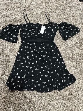 Sugarlips Black Mini Dress with White Floral Print